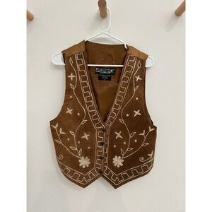 Agapo Collection Vintage Brown Suede Leather Embroidered Western Vest Womens M